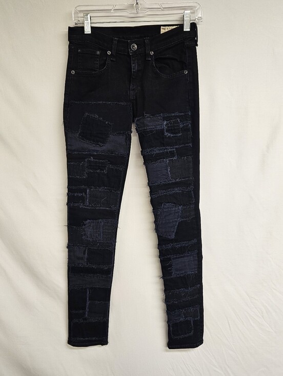 Denim - RAG & BONE Skinny Patch & Repair Jeans in Torn Coal(Navy w Black Overdye)Size 25